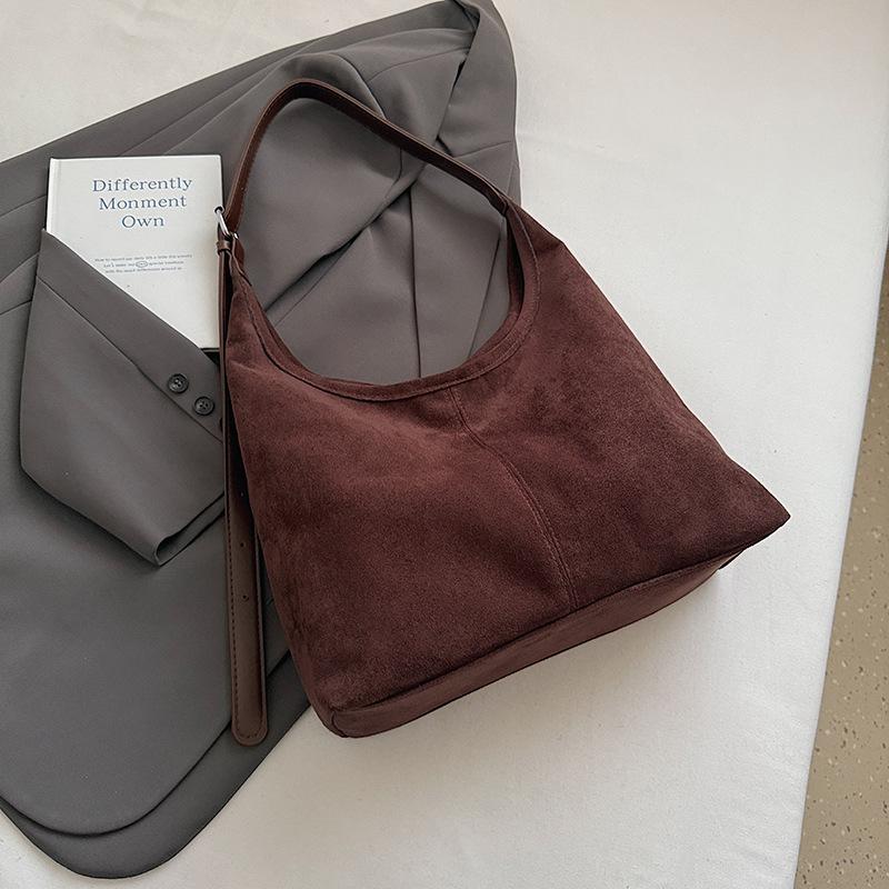 Laid-back Style Large-capacity Suede Bag, Simple Single-shoulder Underarm Bag, Retro Commuter Tote Bag