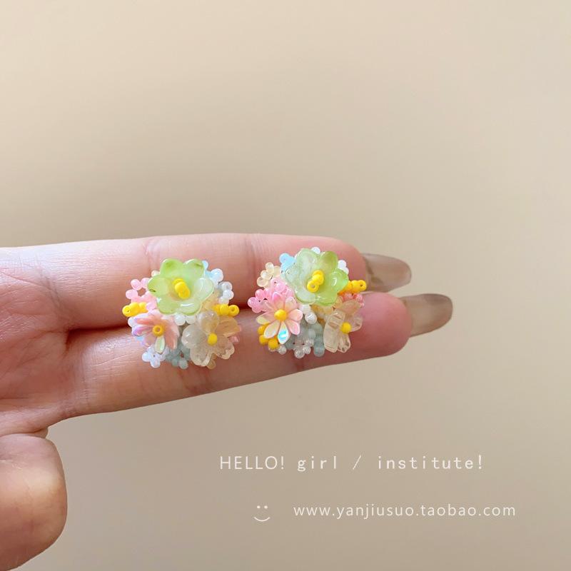 Summer Dopamine Colored Flower Stud Earrings Women's Vacation Atmosphere Versatile Earrings Fashion Smudge Temperament Earrings