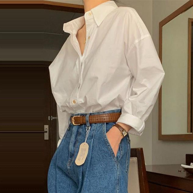 Women's Versatile Japanese Style White Long Sleeve Shirt