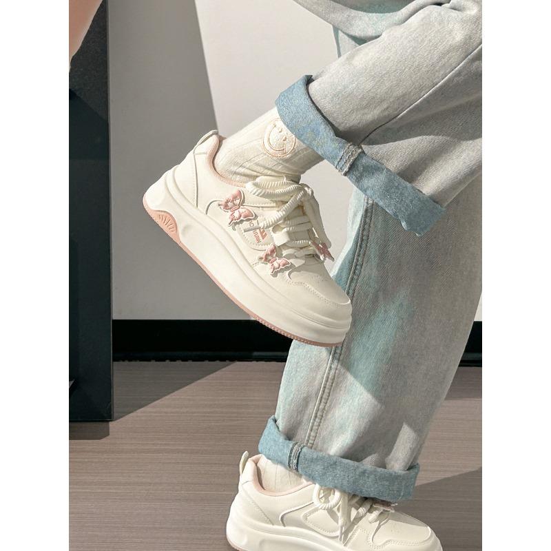 Kirschblütenrosa Schmetterling kleine weiße Schuhe Damen 2 Herbst neue Modelle mit Röcken, Board-Schuhe, vielseitige Big-Head-Schuhe Damen