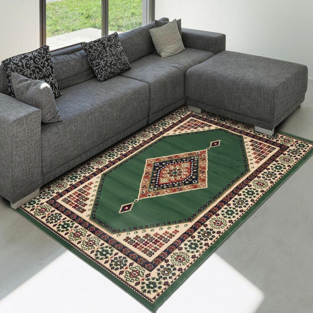 Oriental Style Rug Rectangular BC MEDAILLON Green Entrance Suitable for