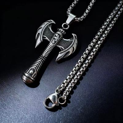HNSP 316L Stainless Steel Viking Axe Pendant Necklace For Men Punk Style  Accessory Male Gift