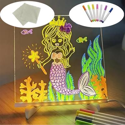 Acrylic LED Note Board with 7 Colors Pen Clear Desktop Note Memo for School Home