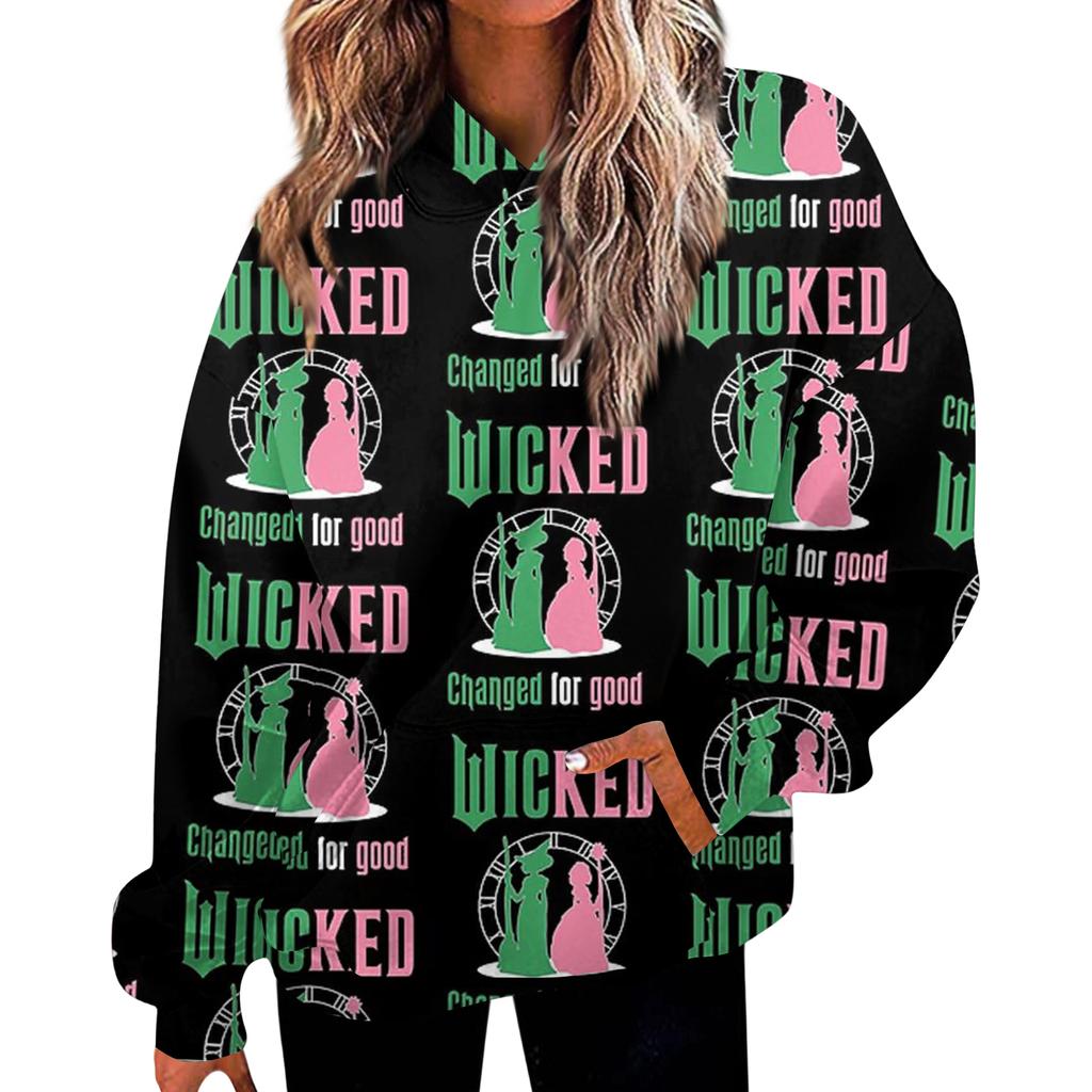 Women's Casual Fashion Witch Print Long-Sleeve Hooded Sweatshirt With Pockets