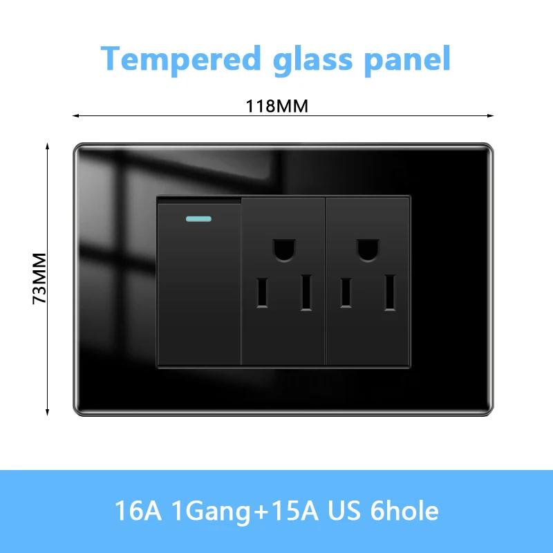 American Black Tempered Glass 15A Light Electrical Switch,US Plug USB Type-c Quick Charge Wall Power Outlet,Mexico Switch Outlet