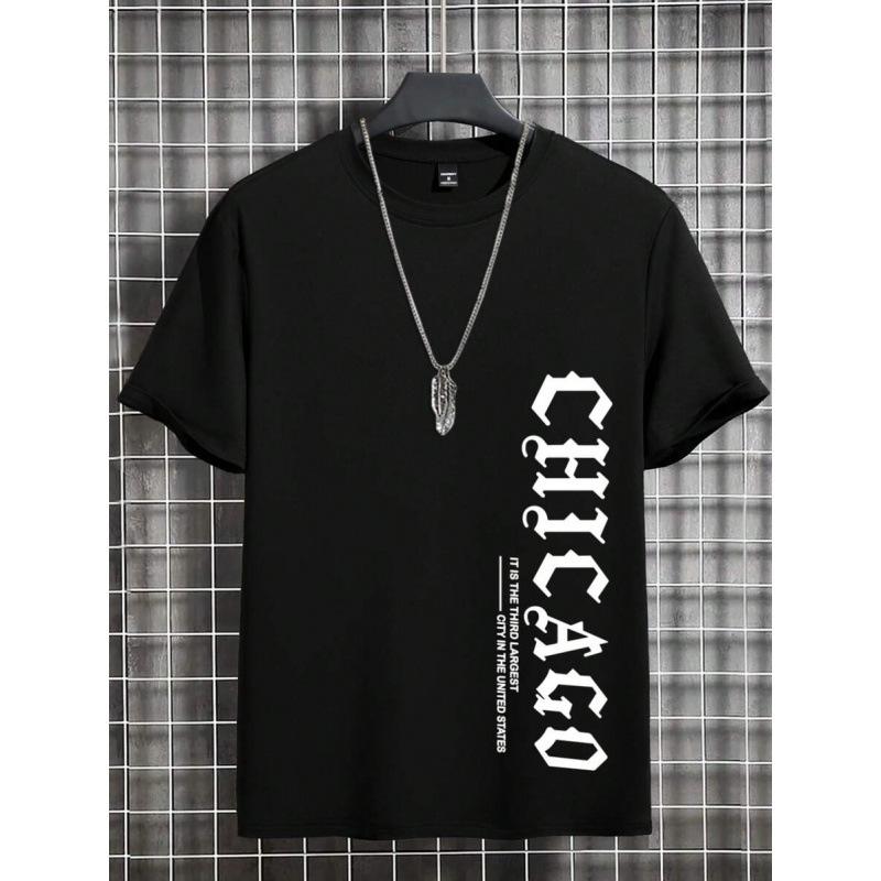 

Men s Summer Casual T-Shirt Vertical Chicago Text Print Short Sleeve Streetwear S чорний
