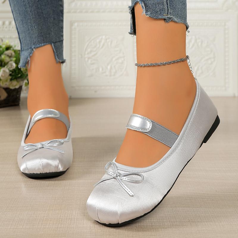 Fashion Women's Pink Mary Jane Ballet Flats with Bow Soft Satin Slip On Dress Shoes Woman Lightweight Comfortable Casual Shoes Plus Size