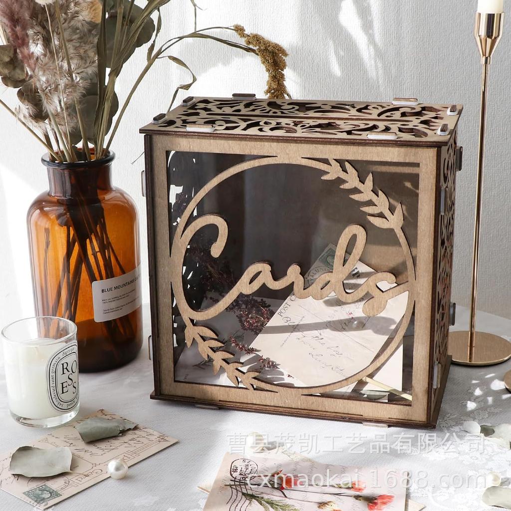 Black Acrylic Wedding Card Box Gift for Wedding Reception, DIY Wedding Envelope Money Card Box for Wedding Decorations