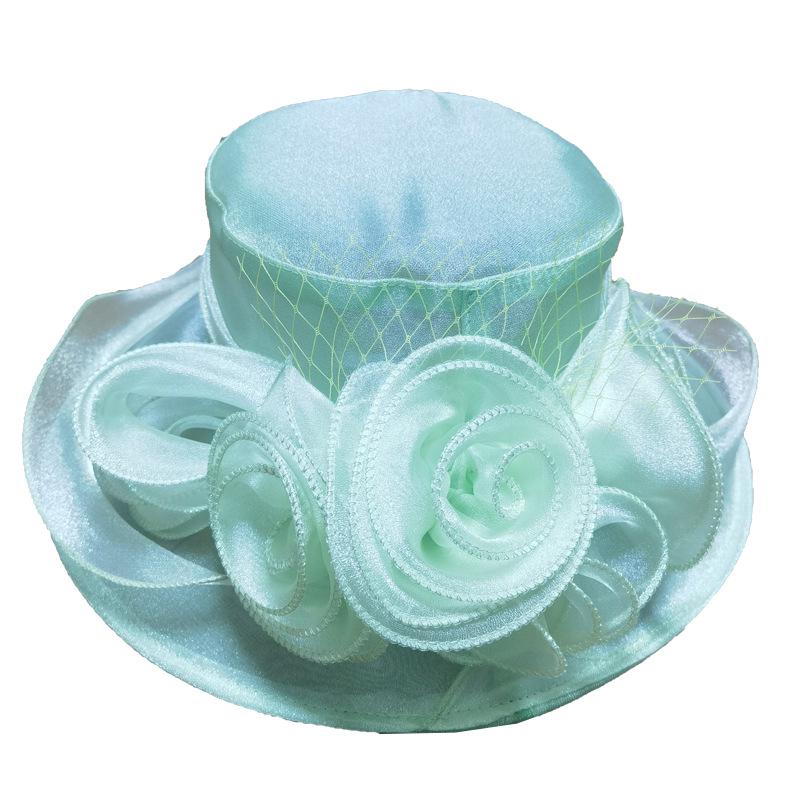 Chapeau de soleil vintage à large bord pour femmes avec des fleurs en organza