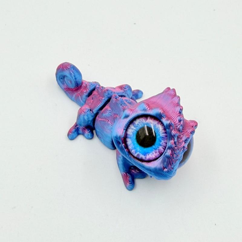 3D Printed Mini Chameleon Figures Movable Joint Big Eyes Lizard Model Fidget Toy Home Decor Desktop Ornament Gift Collection