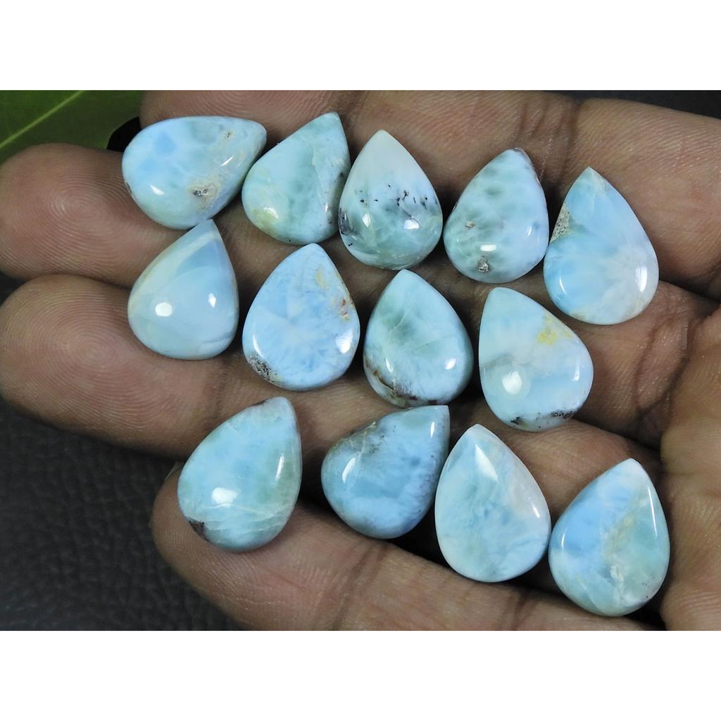 12X16MM Blue Larimar Natural Cabochon Pear Loose Gemstone Lot 13Pcs 102Cts. A-56