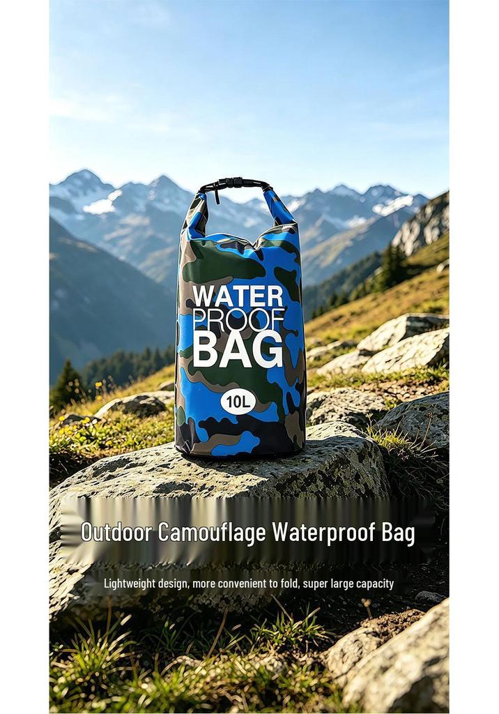 Versatile Waterproof Outdoor Camouflage PVC Bucket Bag for Hiking, Rafting, Swimming – Large Capacity, Portable.