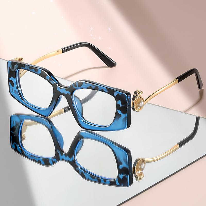 New Small-Frame Cat Flat Light Glasses With Metal Imitation Pearl Temple And Fashionable Decorative Anti-Blue Light Glasses