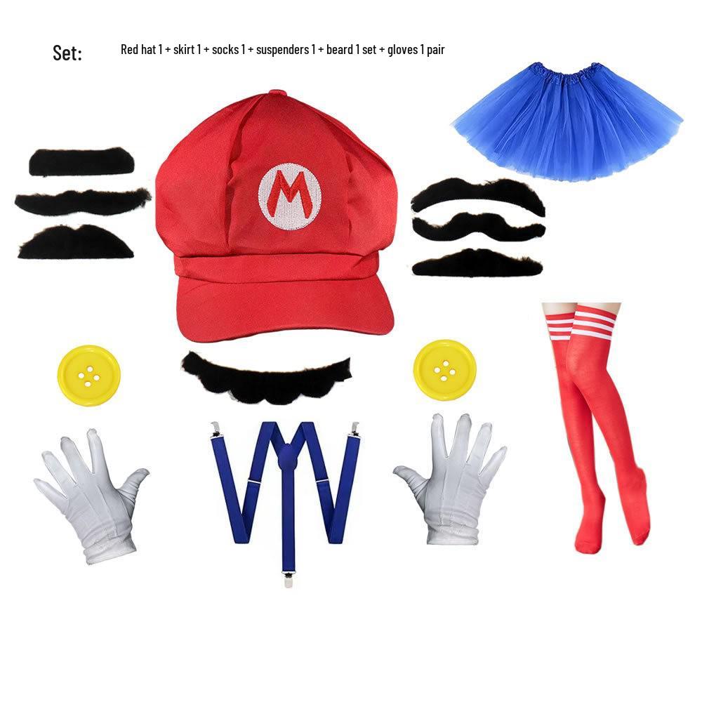 Octagonal Hat Cosplay Set: Parent-Child Style with Hat, Gloves, Beard & Suspenders for Adults & Kids Adult