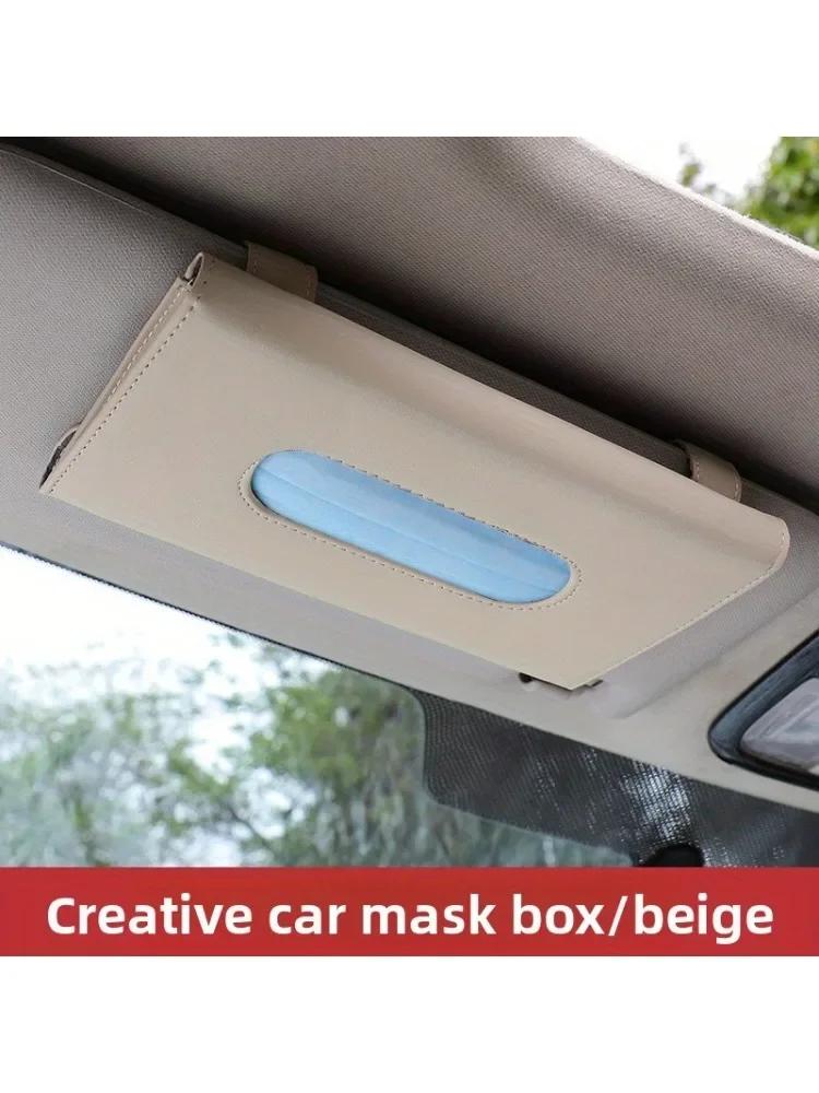 Creative tissue box for car interior, a back-hanging paper towel bag located at the rear seat headrest.