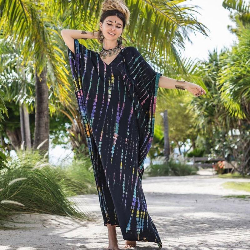 Šaty Bohemian Beach Kaftan pro ženy Barva na kravatu Letní Maxi Župan Letní Plavky Přikrývky Sváteční plavky