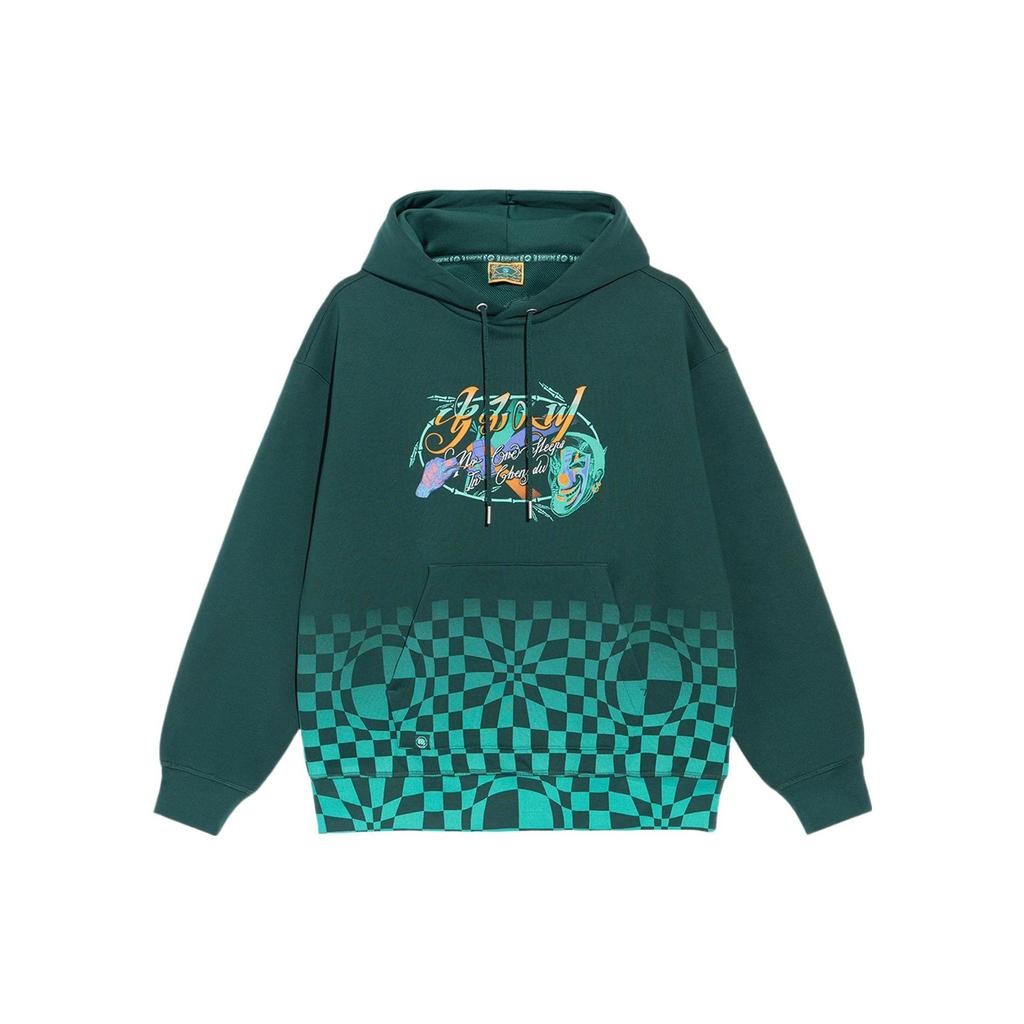 Li-Ning Badfive Sports Basketball Series Sichuan Print Loose Hoodie Pullover Unisex Hoodie Dark-Green AWDRH63-3
