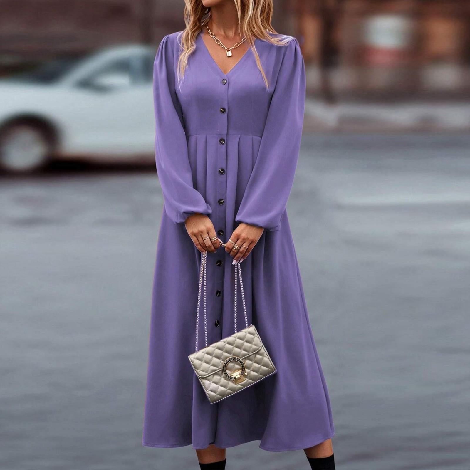 

Женское элегантное облегающее платье-трапеция с V-образным вырезом, длинным рукавом, однотонное, с завышенной талией XXXL фиолетовый