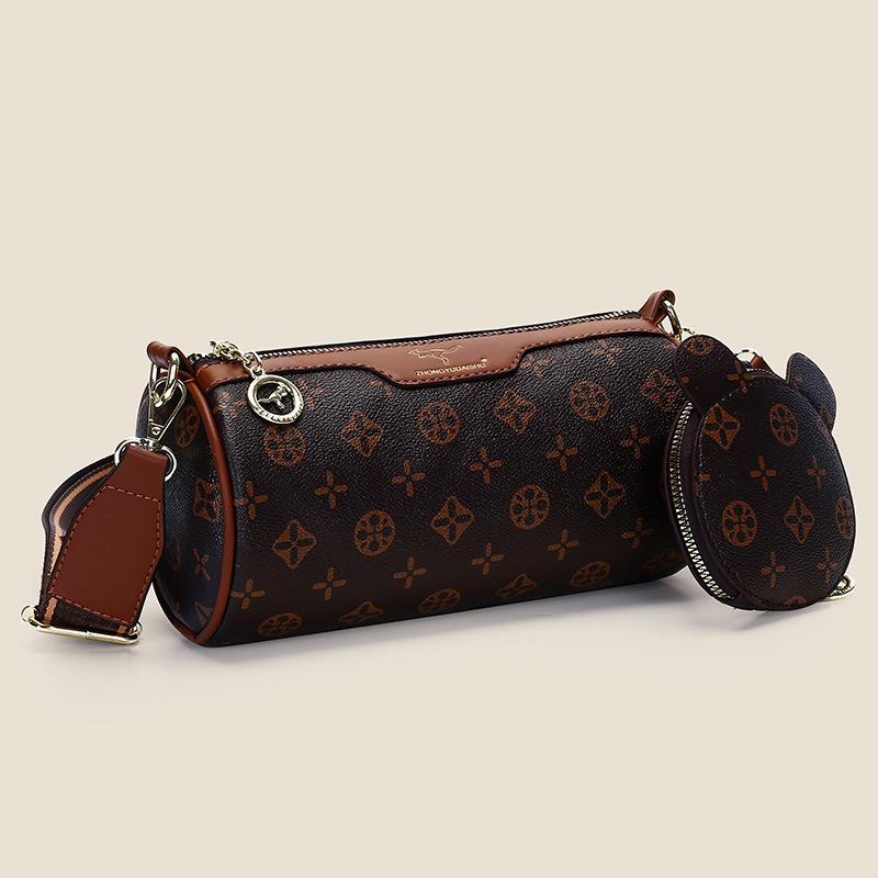 

2025 Женская Шикарная Сумка-Подушка Цилиндрической Формы - Универсальная Кроссбоди с Широким Ремнем 23x10x11 cm коричневый