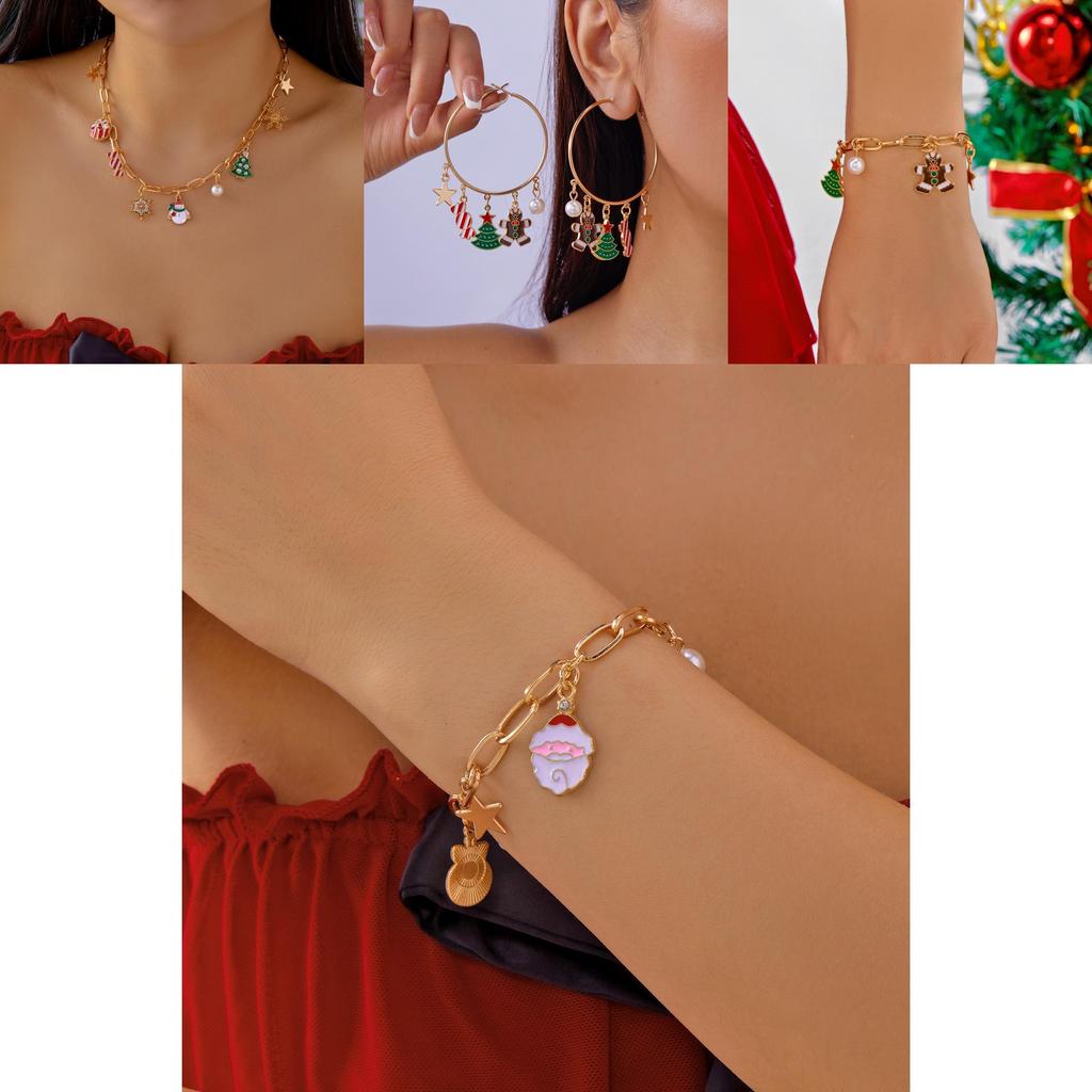 Christmas Gingerbread Man Jewelry Set With Alloy Pendant For Holiday Festive Wear