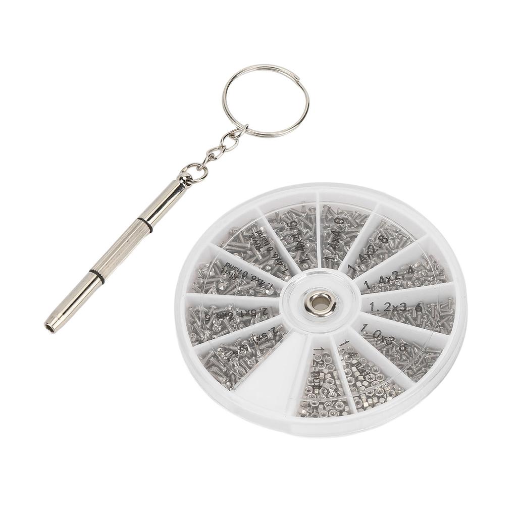 Schraubenmuttern Sortimentskasten 600 Stück Uhr Brille Kleine Schraubenmuttern Reparaturset mit Schraubendreher M1M1.2