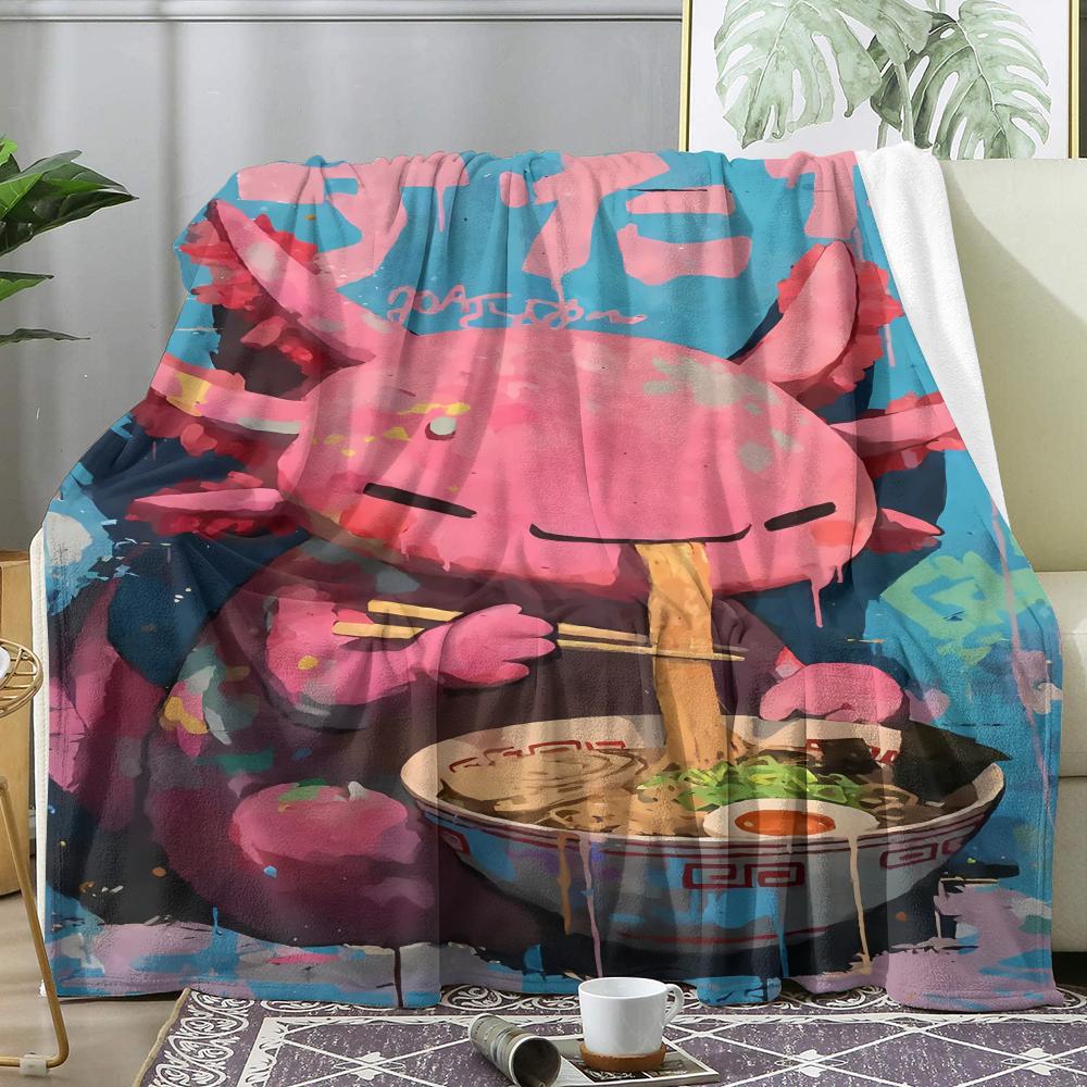 Ramen Axolotls Art Design Throw Soft Flannel Throw Summer Blanket Lightweight Cozy Nap Blanket for Sofa Bed Travel