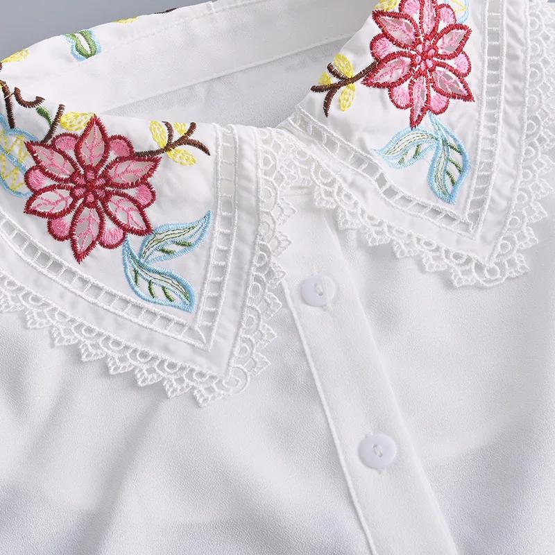 Women Embroidery Floral Shirt Fake Collar Shirt Detachable Lapel Necklace False Collar Blouse Half-Shirt Tops Fuax Cols