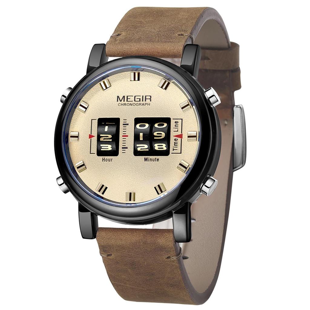 Fashion Megir New Watches Mens With Leather Strap Top Brand Luxury Sports Quartz Watch Men Relogio Masculino Wristwatches