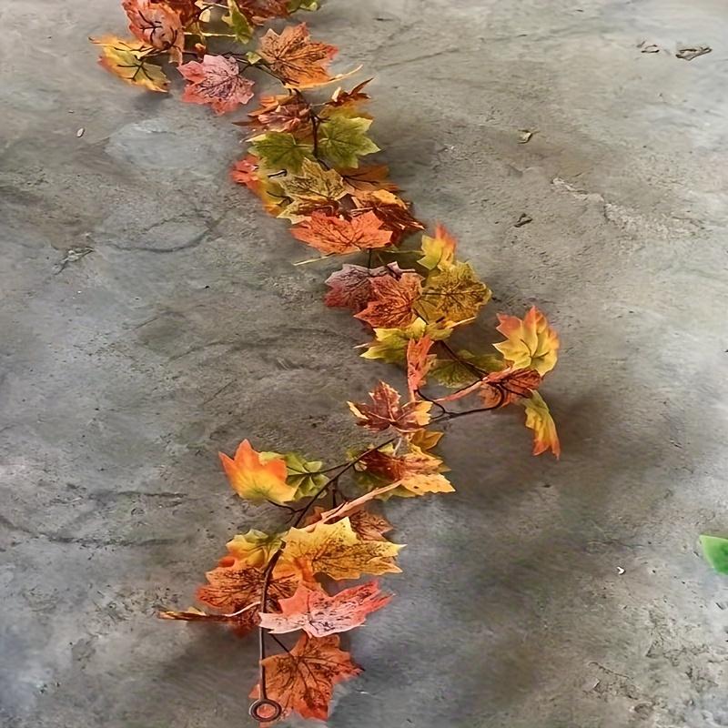 1PC Extra Long 78.74 Faux Maple Leaf Wreath - Realistic Fall Shades Red, Orange & Yellow Green | Heavy Duty Plastic Branches Vines