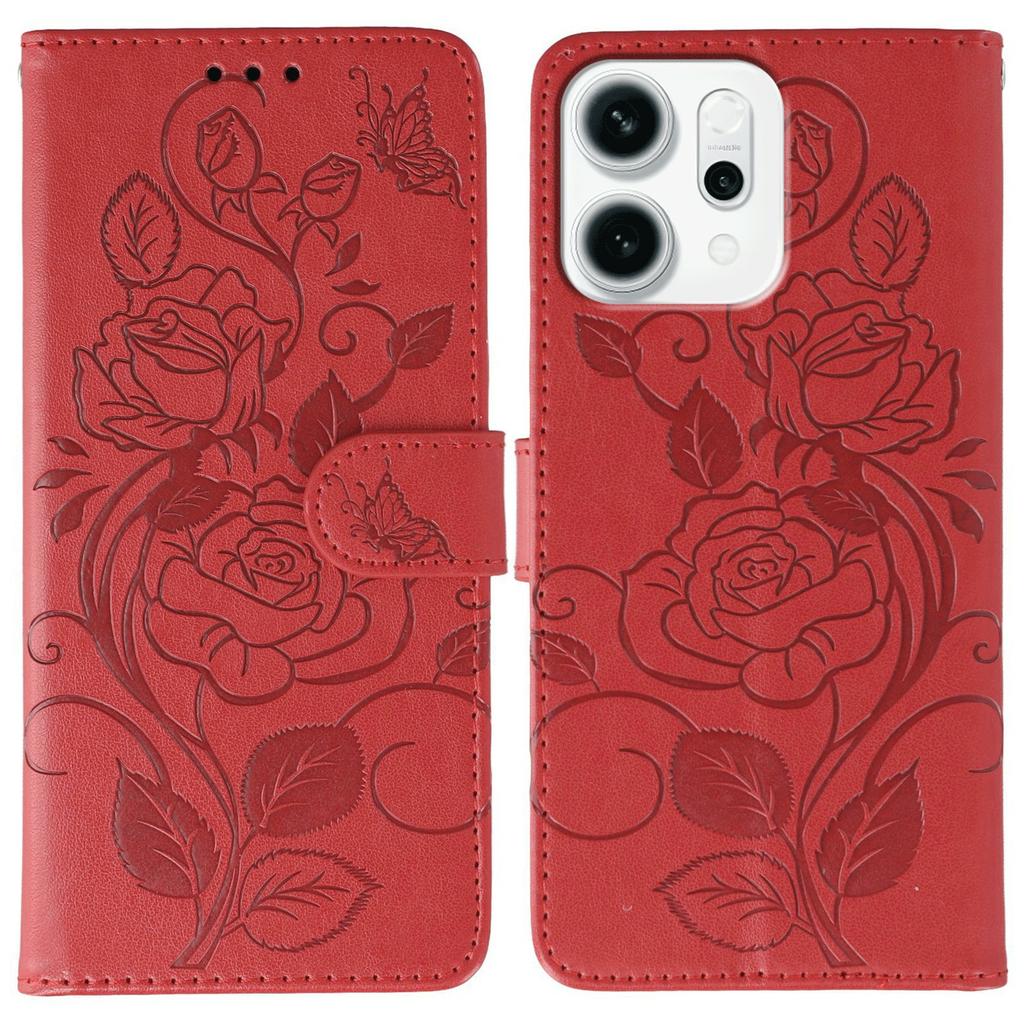 For Oppo Reno14 F 5G Case Wallet Stand Imprinted Rose Butterfly PU Leather Phone Cover