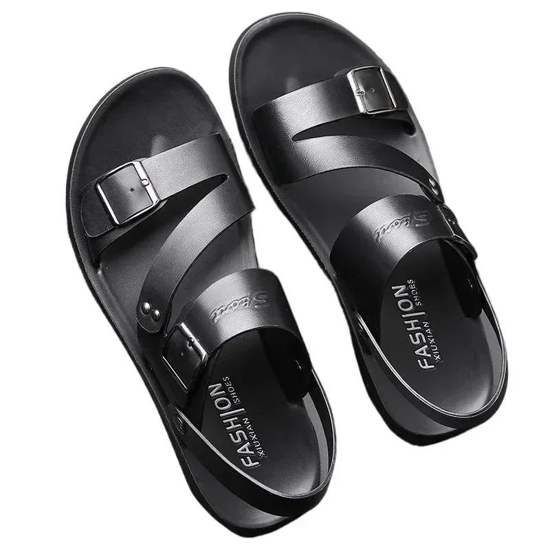 2025 Men's Sandals Solid Color PU Leather Men's Summer Shoes Casual Comfortable Open Toe Sandals Soft Beach Shoes Men's Sandal