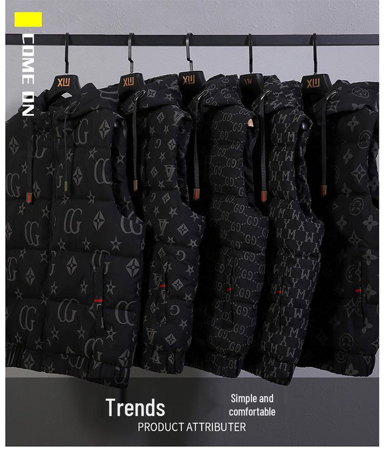 Korean Style Reflective Letter Cotton Vest: Warm, Hooded, Slim Fit Sleeveless Jacket for Men