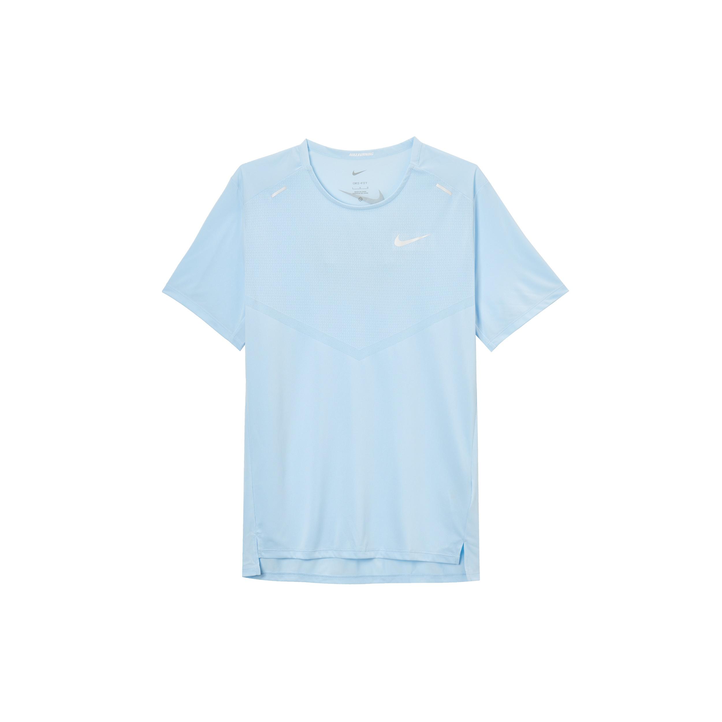 Men s Nike Dri-FIT Rise 365 Back Printing Pattern Round Neck Pullover Short Sleeve Blue T-Shirt DX6146-441 L