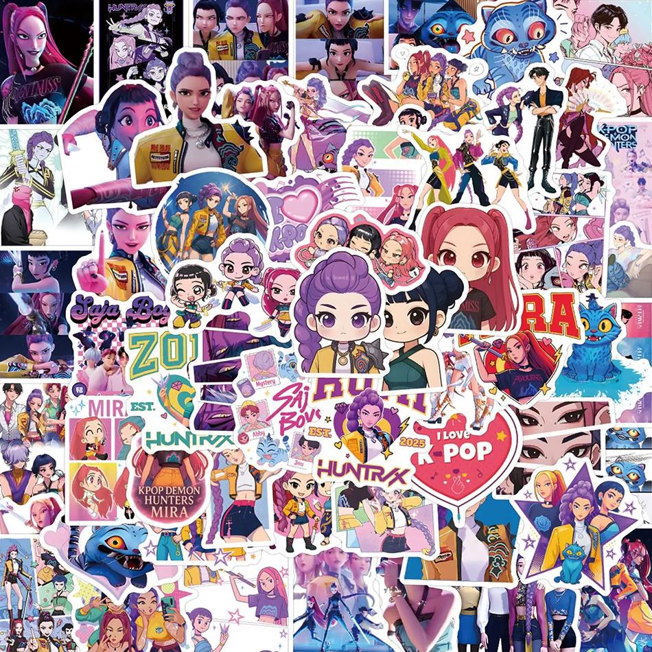 KPop Demon Hunters Creative Stickers Cartoon Characters Rumi Zoey Mira Cute Graffiti Stickers Waterproof Stickers Birthday Gifts