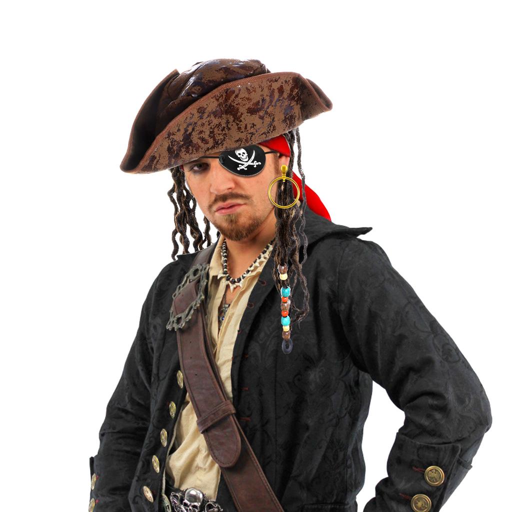 Chapéu de Pirata com Dreadlocks Chapéu de Pirata Caribenho Fantasia de Pirata Caribenho Pirata