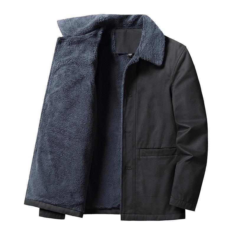 Men's Washed Pure Cotton Workwear Jacket - Spring & Autumn, Lapel Style, Suitable for Middle-Aged & Elderly