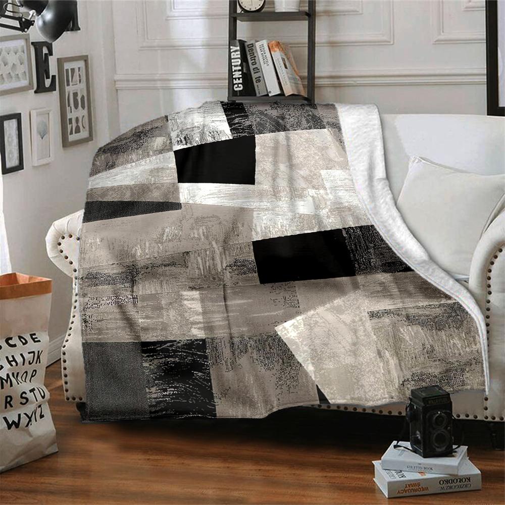 1Pc Abstract Black White Composition Blanket Soft And Comfortable Casual Warm Camping Travel Christmas Halloween Xmas Gift M92851