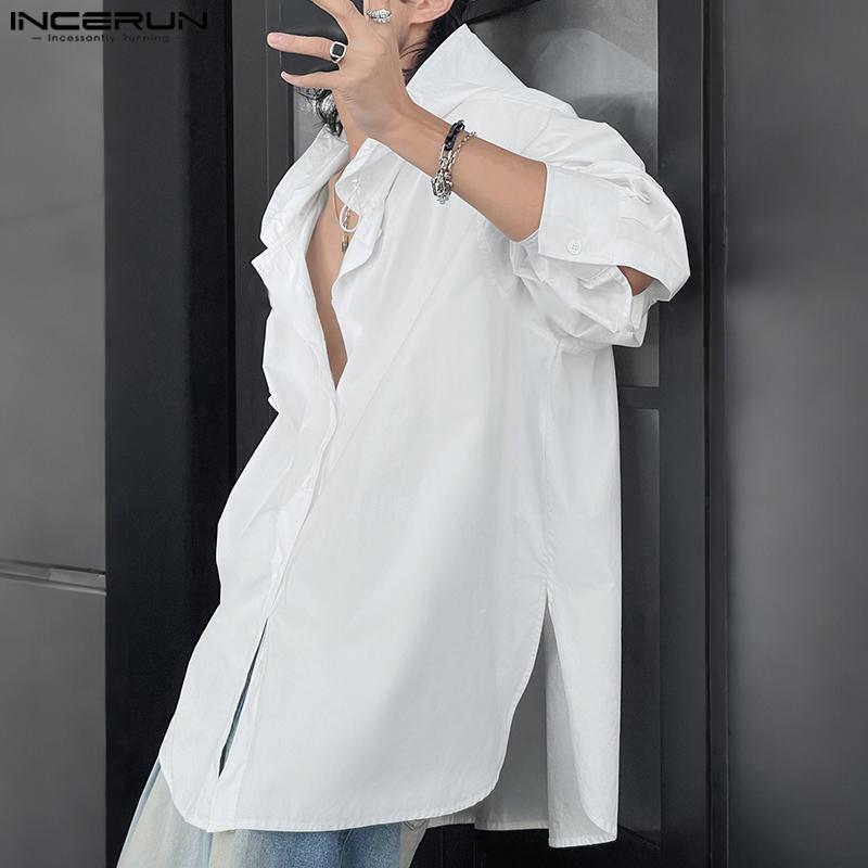 INCERUN Oversized Men Long Sleeve Casual Loose Hooded Shirts Tops
