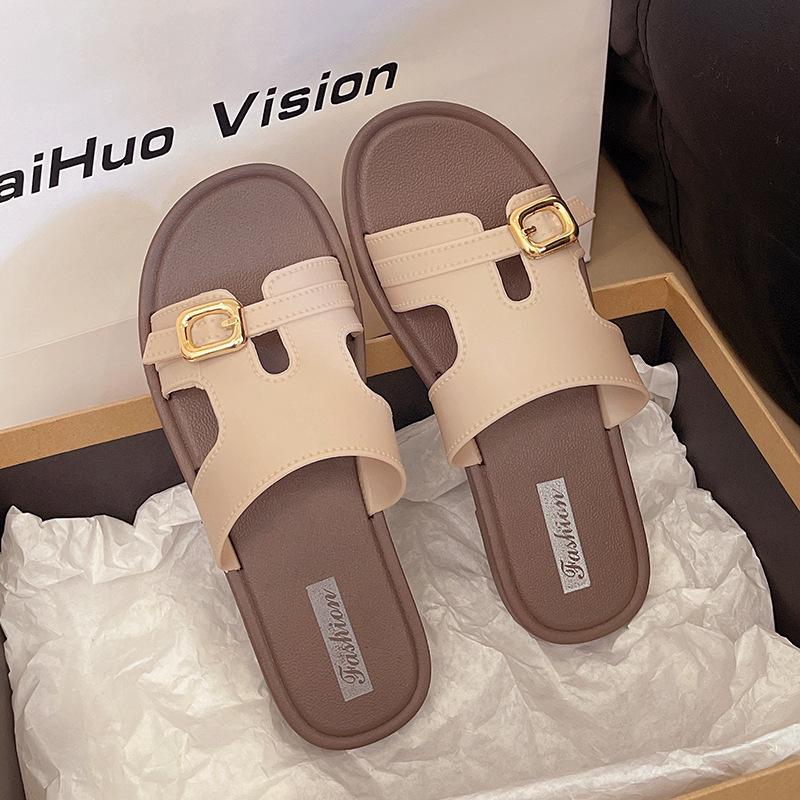 Flat bottom one word summer new retro versatile one pedal seaside slippers beach cool slippers