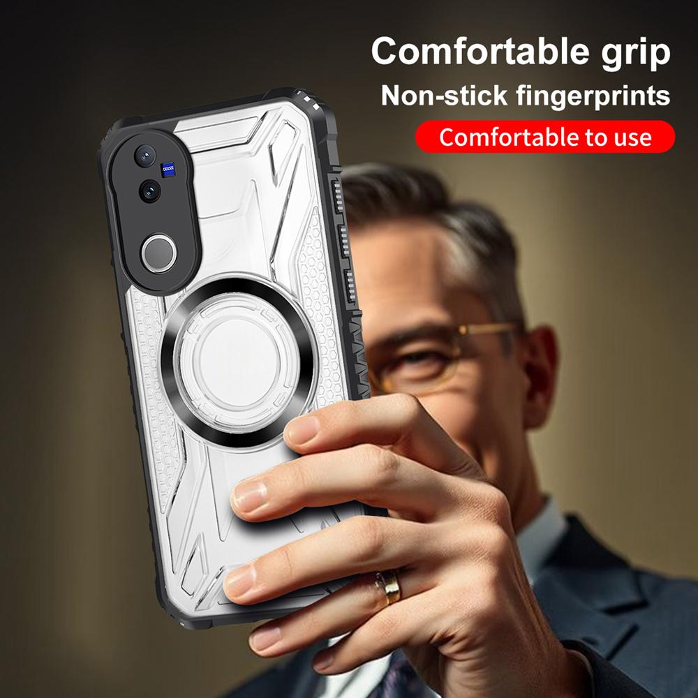 KEYSION Transparent Magnetic Case for VIVO V50 Lite 5G Silicone+PC Heavy Duty Shockproof Phone Back Cover for for VIVO V50 Lite