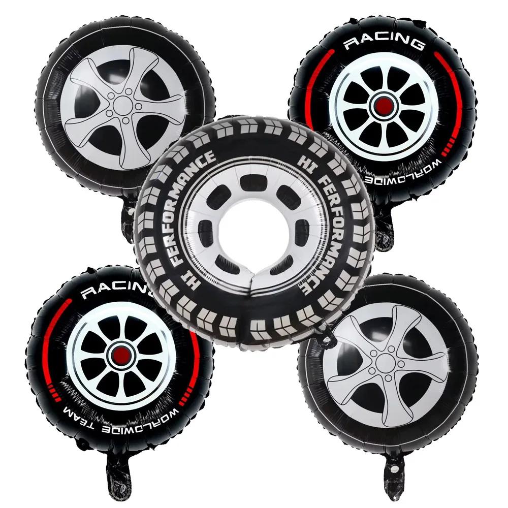 5PCS Race Motorcycle Tire Wheels Car Traffic Theme Foil Balloons Boys' Birthdays Racing Off-road Vehicle Decoration Balloons