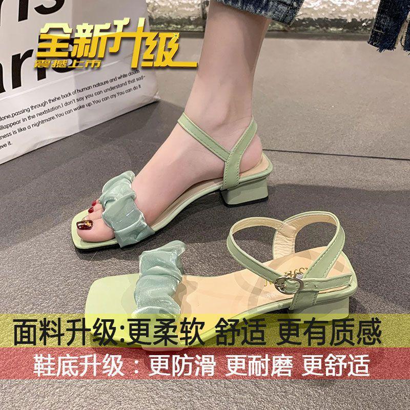 

Мягкие кожаные босоножки женские летние мягкая подошва средний каблук 2025 новый поздний вечерний ветер римские ниши супер фея толстый каблук высокие каблуки 40