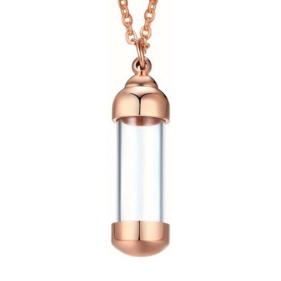 Pendant Necklace with Leak-Proof Steel Transparent Capsule Screw Cap Stainless Design Souvenir Keepsake