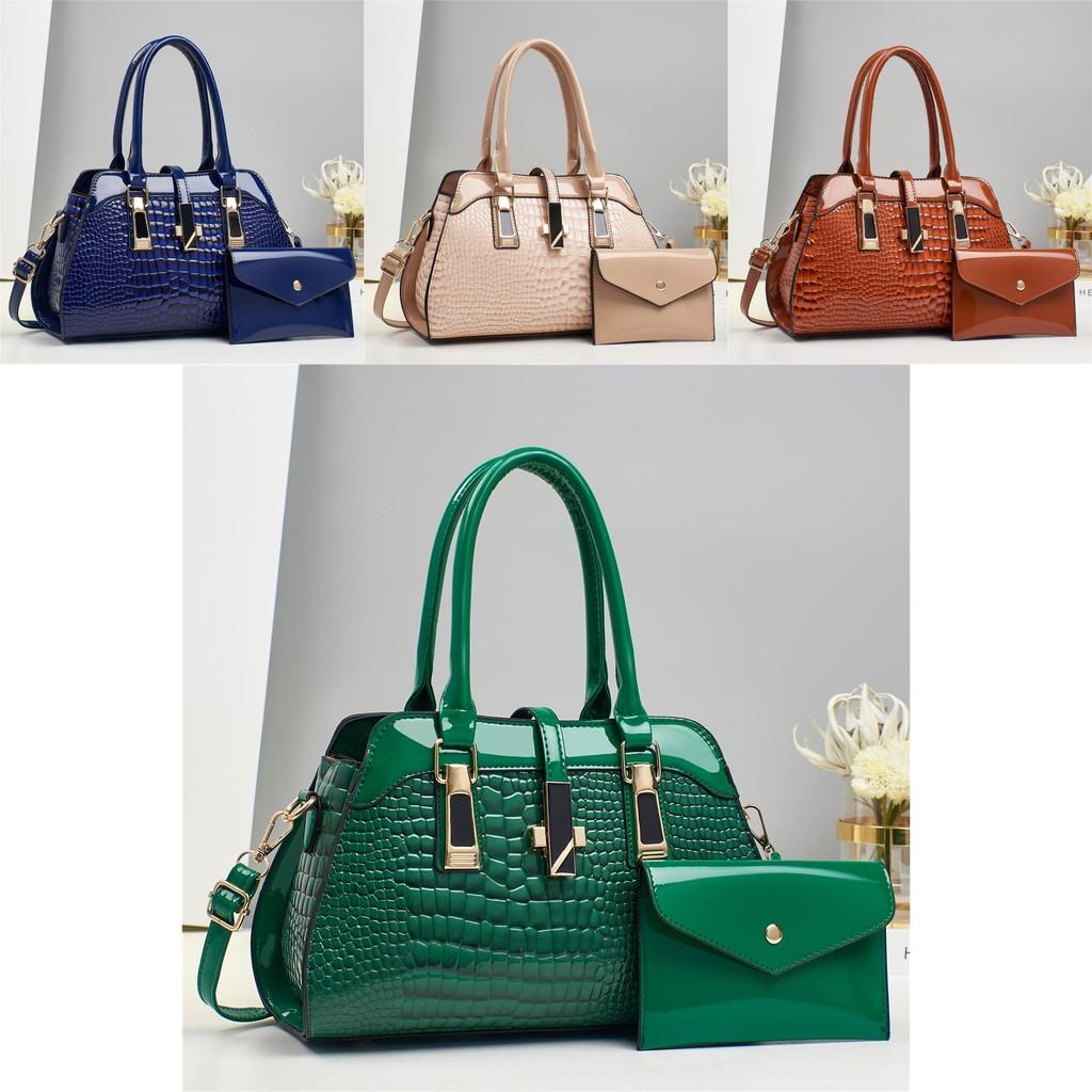 Stylish Large Capacity Crocodile Pattern Pu Handbag With Shiny Finish And Versatile Colors