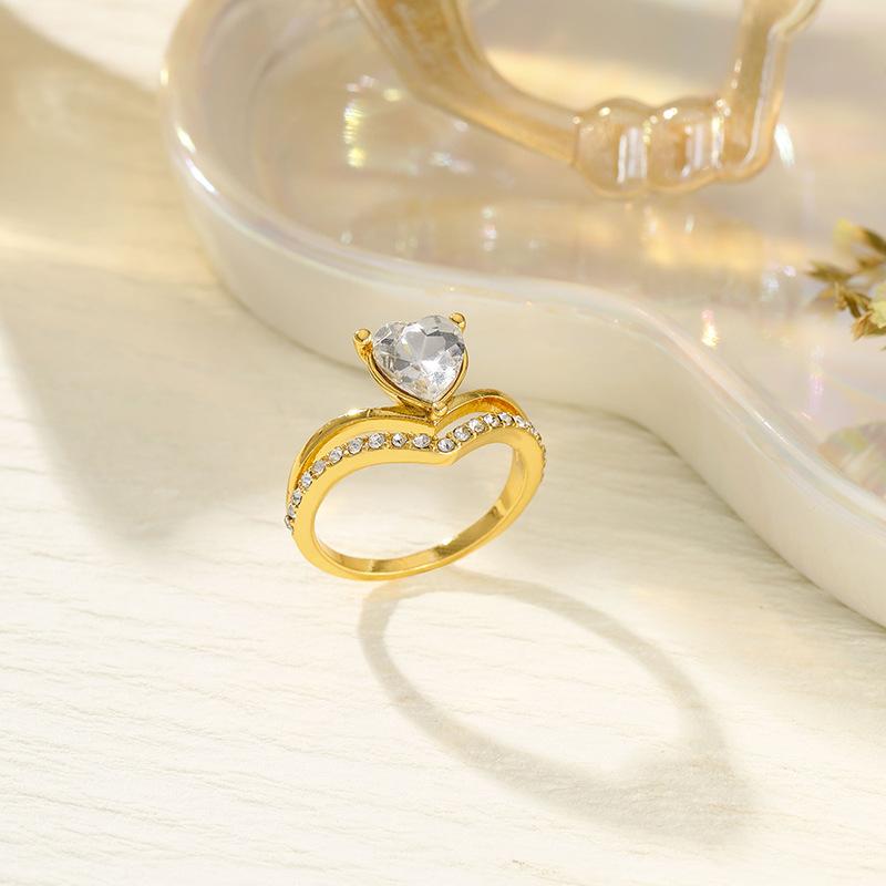 Jewelry heart-shaped zircon diamond-set engagement ring niche high-end women's jewelry