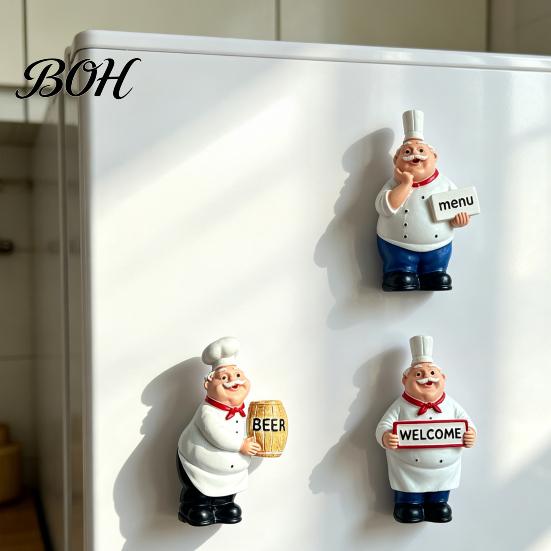 Resin Fridge Magnet Cartoon Fat Chef Magnet, Hand-painted 3D Refrigerator Picture Photo Holder for Home Office Kitchen Decoration Accessory