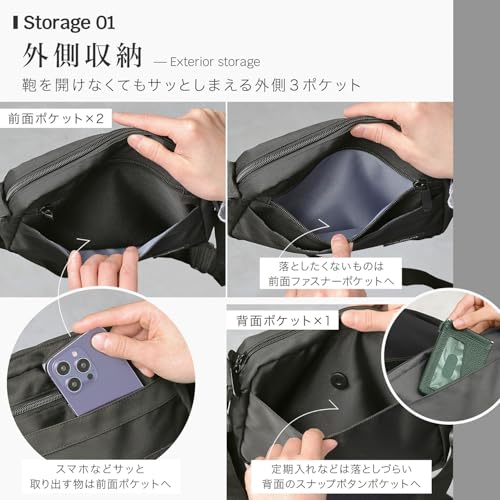[BLUE SINCERE] Men's Water-Repellent, Lightweight Shoulder Bag with 7 Pockets, Flapless Design, Crossbody/One-Shoulder Bag, Anti-Magnetic, RFID, and A