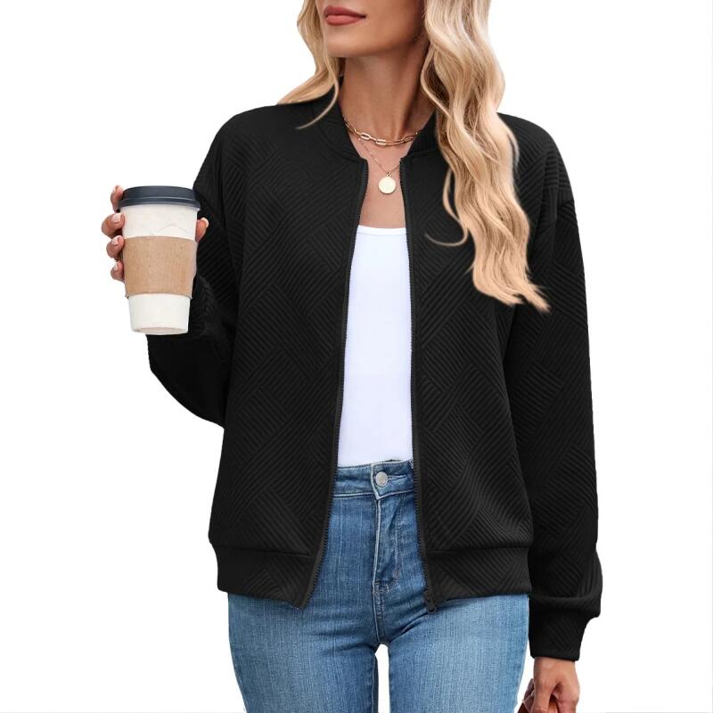 

Women s Pure Color Zipper Long Sleeve Casual Jacket Baseball Style Autumn Winter New Arrival Fashion Outerwear Coat XL