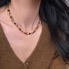 Maillard Coffee Pearl Necklace with Tiger's Eye Beads for Women