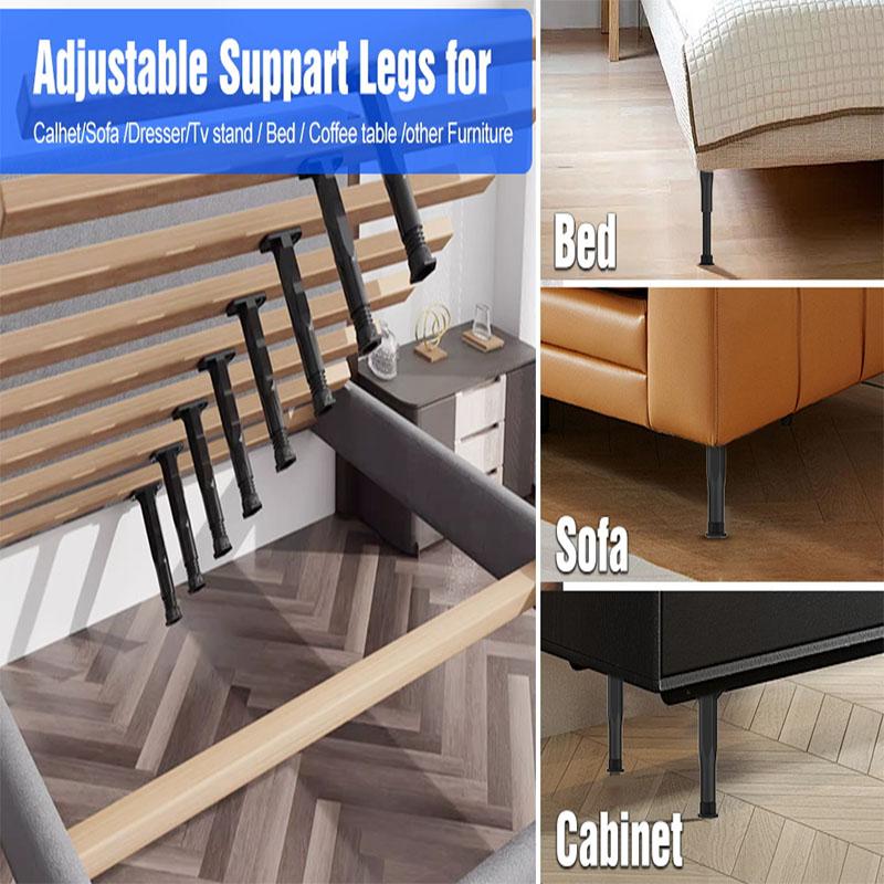 4pcs Adjustable Height Center Bed Support Legs Furniture Legs for Drop Shelves, Frames, Slats and Risers
